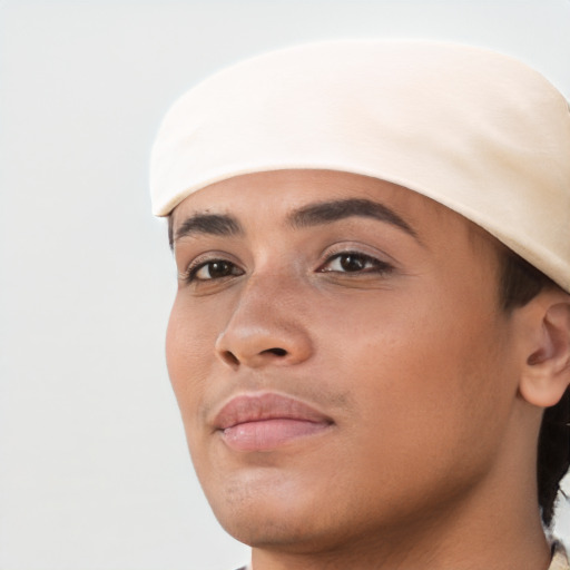 Neutral white young-adult female with short  brown hair and brown eyes