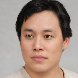 Neutral asian young-adult male with short  brown hair and brown eyes