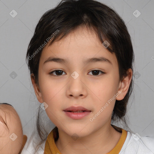 Neutral white child female with medium  brown hair and brown eyes