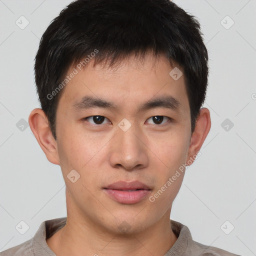 Neutral asian young-adult male with short  brown hair and brown eyes