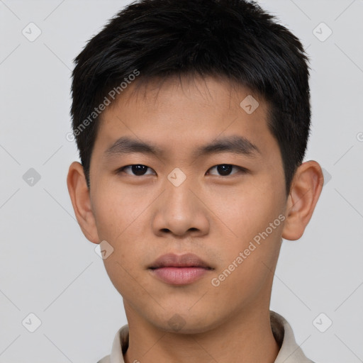 Neutral asian young-adult male with short  brown hair and brown eyes