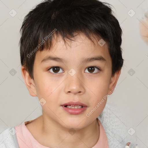 Neutral white child male with short  brown hair and brown eyes