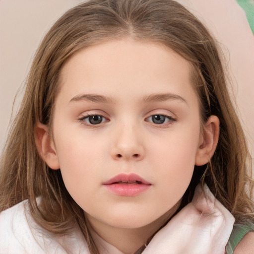 Neutral white child female with long  brown hair and brown eyes