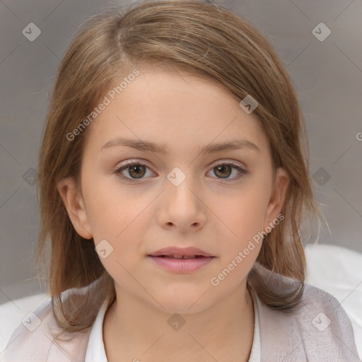 Neutral white child female with medium  brown hair and brown eyes