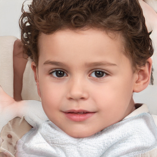 Joyful white child male with short  brown hair and brown eyes