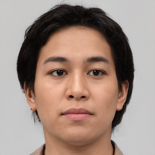 Neutral asian young-adult female with medium  brown hair and brown eyes
