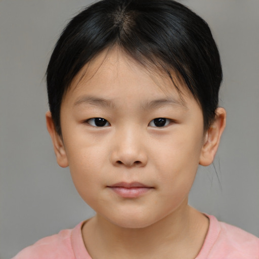 Neutral asian child female with short  brown hair and brown eyes