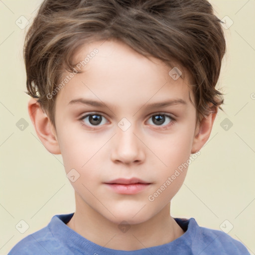 Neutral white child female with short  brown hair and brown eyes