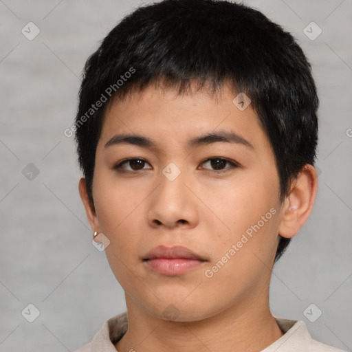 Neutral asian young-adult male with short  black hair and brown eyes