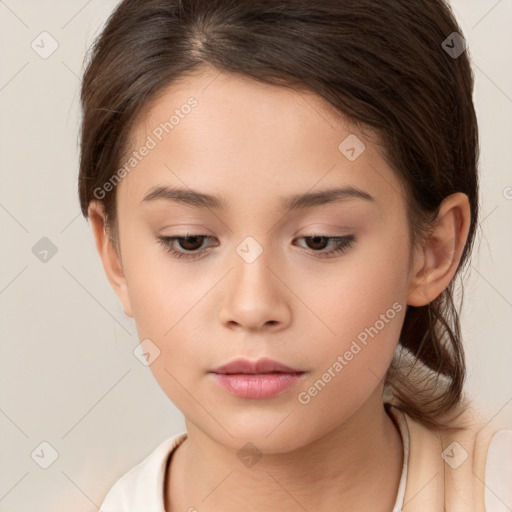 Neutral white child female with medium  brown hair and brown eyes