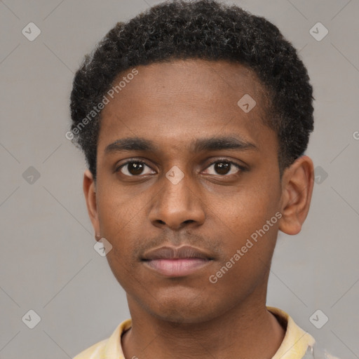 Neutral black young-adult male with short  brown hair and brown eyes