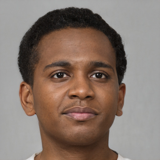 Neutral black young-adult male with short  brown hair and brown eyes