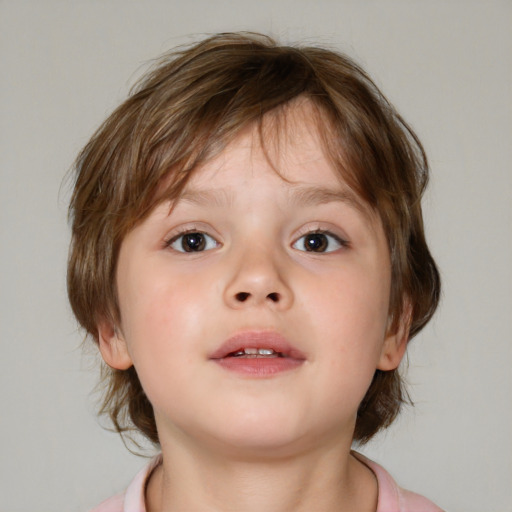 Neutral white child female with medium  brown hair and brown eyes