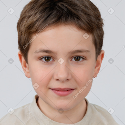 Joyful white child male with short  brown hair and brown eyes