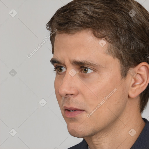 Neutral white adult male with short  brown hair and brown eyes