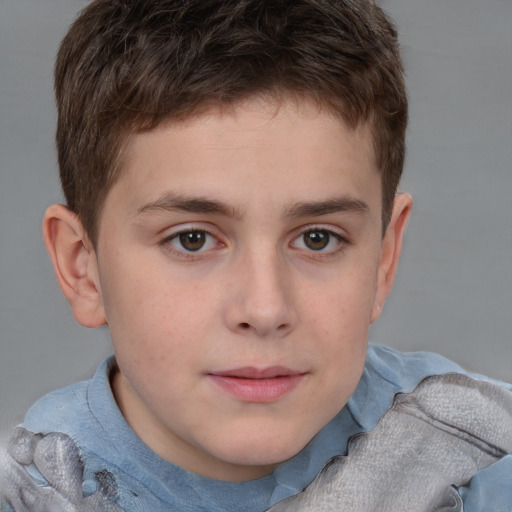 Neutral white child male with short  brown hair and grey eyes