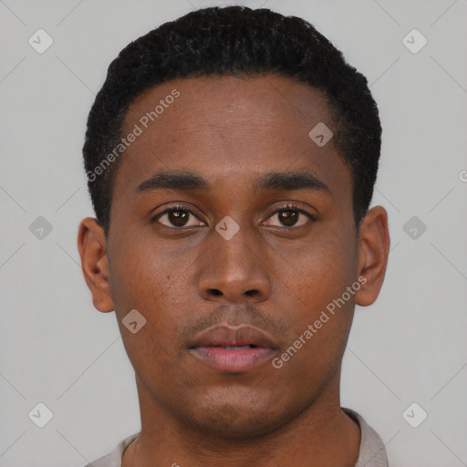 Neutral black young-adult male with short  brown hair and brown eyes