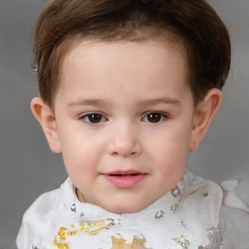 Neutral white child female with short  brown hair and brown eyes