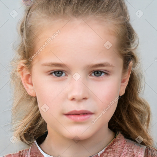 Neutral white child female with medium  brown hair and grey eyes