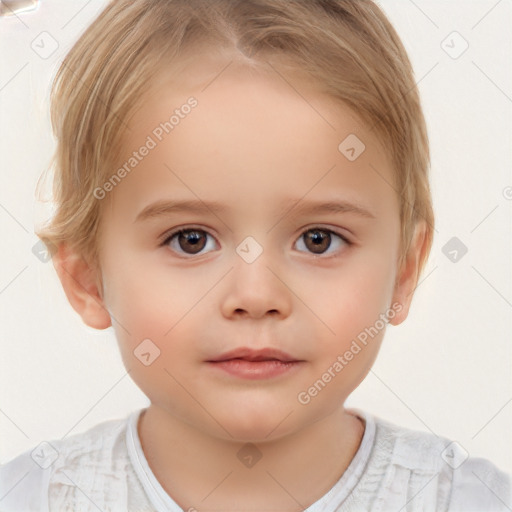 Neutral white child female with short  brown hair and brown eyes