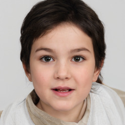 Neutral white child female with medium  brown hair and brown eyes