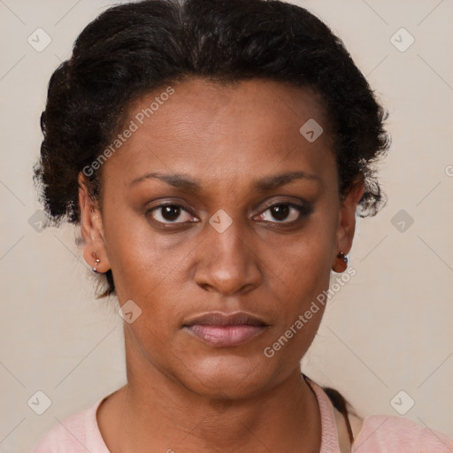 Neutral black young-adult female with short  brown hair and brown eyes