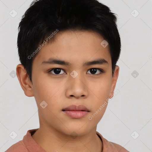 Neutral asian young-adult male with short  brown hair and brown eyes