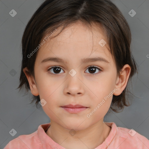 Neutral white child female with medium  brown hair and brown eyes