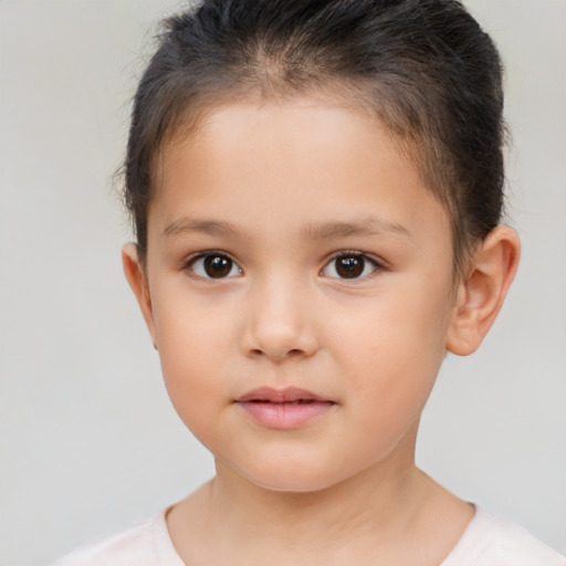 Neutral white child female with short  brown hair and brown eyes