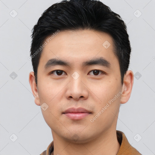 Neutral asian young-adult male with short  black hair and brown eyes