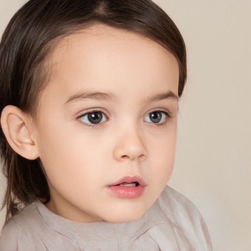 Neutral white child female with medium  brown hair and brown eyes