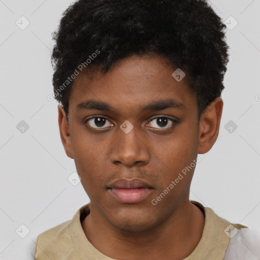 Neutral black young-adult male with short  brown hair and brown eyes