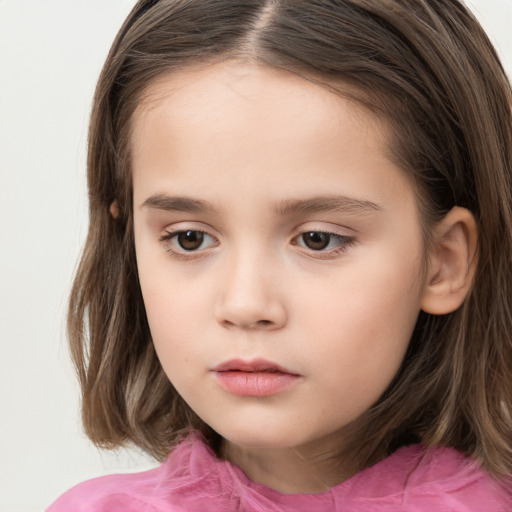 Neutral white child female with long  brown hair and brown eyes