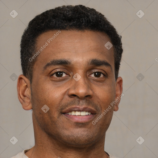 Neutral black young-adult male with short  brown hair and brown eyes