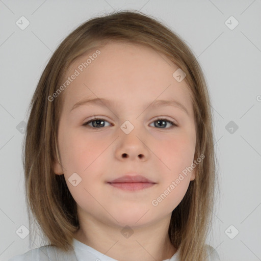 Neutral white child female with medium  brown hair and brown eyes