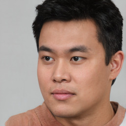 Neutral asian young-adult male with short  black hair and brown eyes