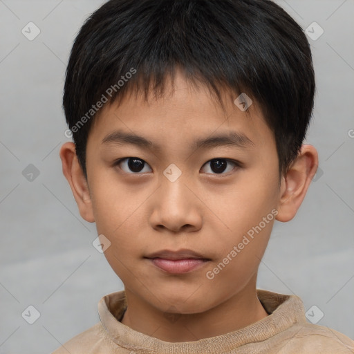 Neutral asian child male with short  brown hair and brown eyes