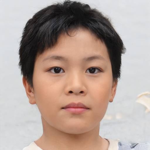 Neutral asian child female with short  brown hair and brown eyes