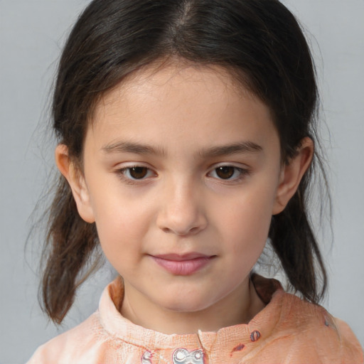 Neutral white child female with medium  brown hair and brown eyes