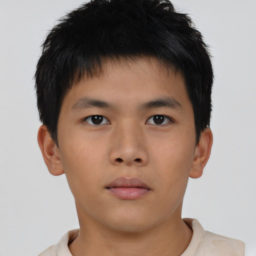 Neutral asian young-adult male with short  brown hair and brown eyes