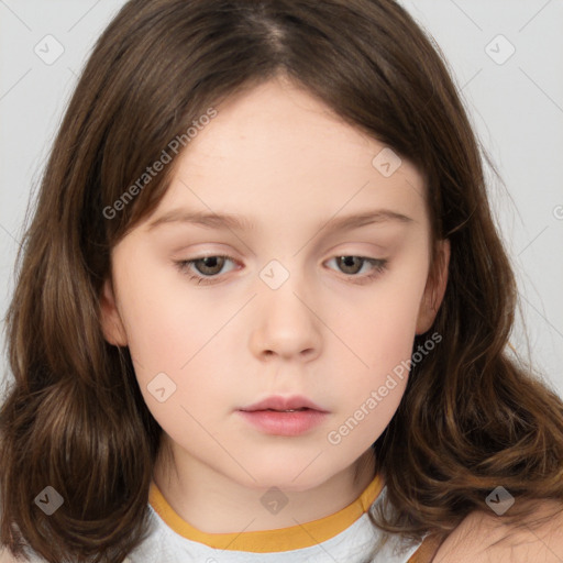 Neutral white child female with medium  brown hair and brown eyes