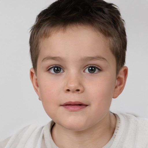 Neutral white child male with short  brown hair and brown eyes