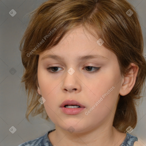 Neutral white child female with medium  brown hair and brown eyes