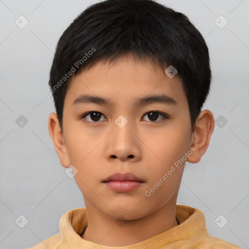 Neutral asian child male with short  brown hair and brown eyes