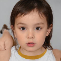 Neutral white child female with medium  brown hair and brown eyes