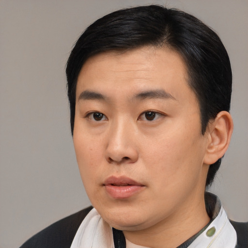 Neutral asian young-adult male with medium  black hair and brown eyes