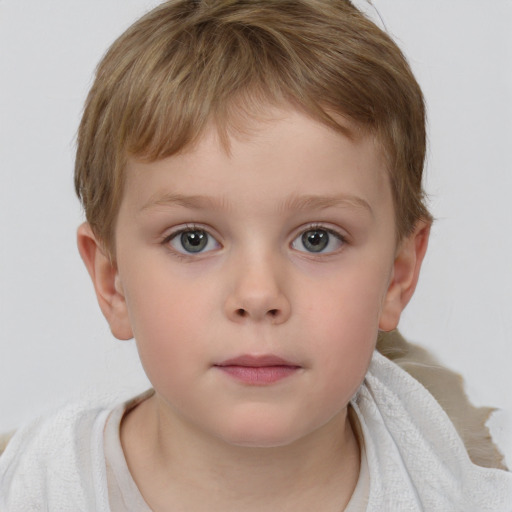 Neutral white child male with short  brown hair and grey eyes