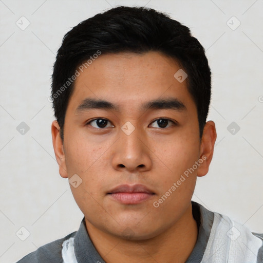 Neutral asian young-adult male with short  black hair and brown eyes