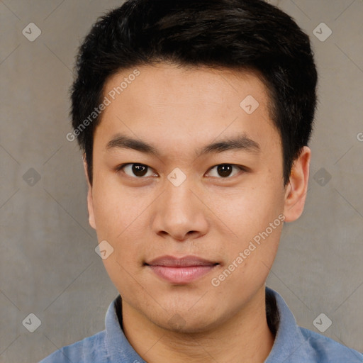 Neutral asian young-adult male with short  black hair and brown eyes