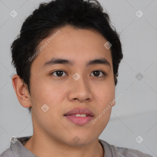 Neutral asian young-adult male with short  brown hair and brown eyes